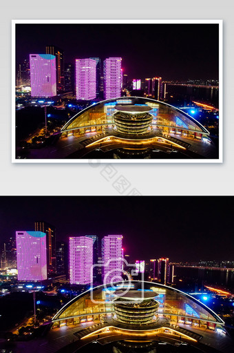 航拍杭州歌剧院夜景摄影图片