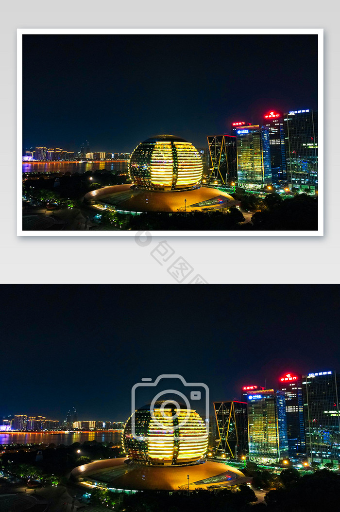 航拍杭州国际会展中心夜景摄影图片