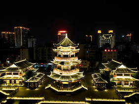 航拍湖南株洲分兮亭夜景摄影图片