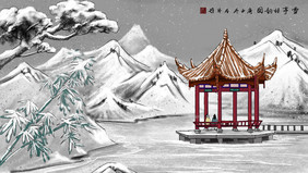 冬天风景中国风湖心亭台雪景