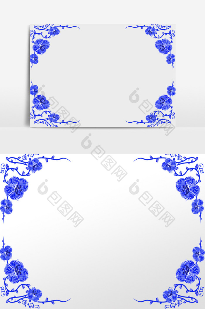 蓝色青花瓷花纹边框