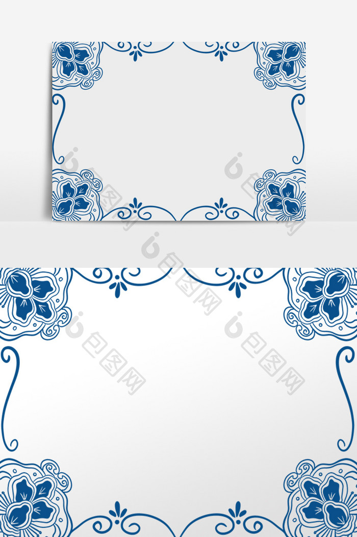 古典蓝色青花瓷花纹边框
