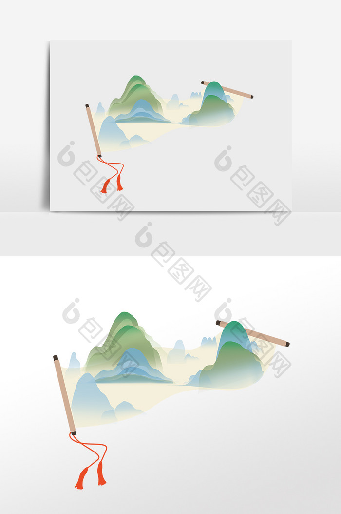 中国风水墨衬物卷轴山水