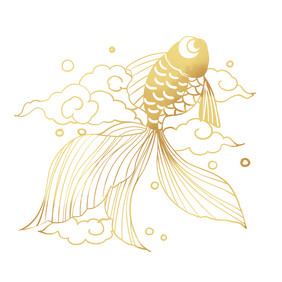 金色线描金鱼年年有鱼