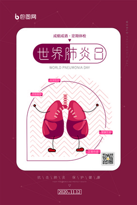 红色简约世界肺炎日海报