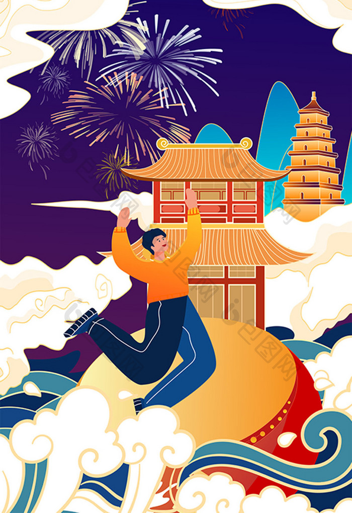 中国风新年跨年插画矢量图