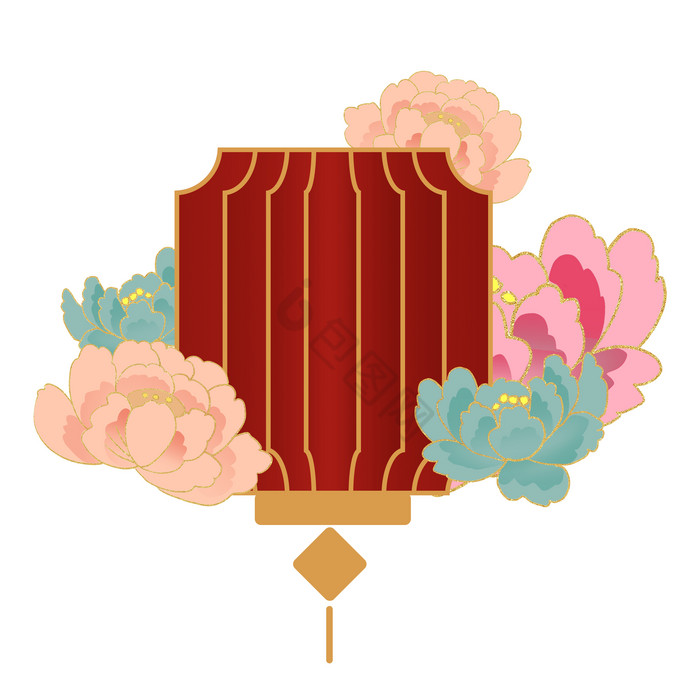 新春春节牡丹花灯笼图片