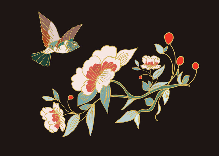 花鸟刺绣汉服纹饰图片
