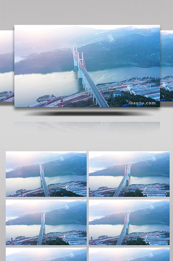 4K航拍逆光彭溪河大桥桥面车流图片