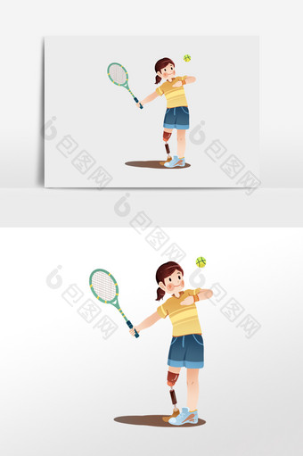 卡通残疾人运动打网球图片