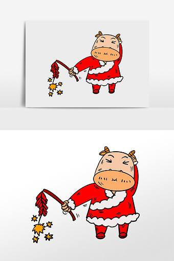 新年春节小牛放鞭炮