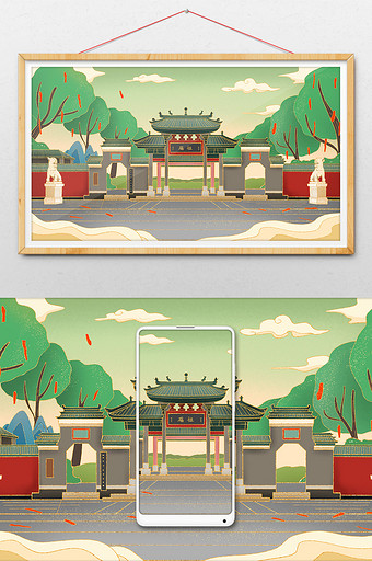鎏金城市佛山祖庙插画图片下载