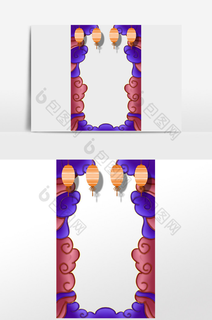 国潮彩色灯笼祥云边框
