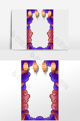 国潮彩色灯笼祥云边框图片