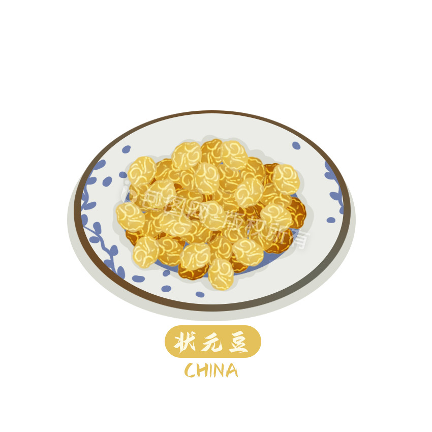 金色手绘南京状元豆小吃国风动图gif