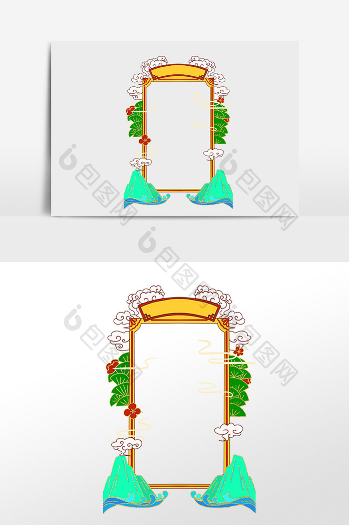 国潮春节拱门祥云边框