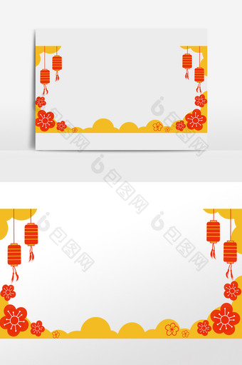 新春春节花朵灯笼边框图片