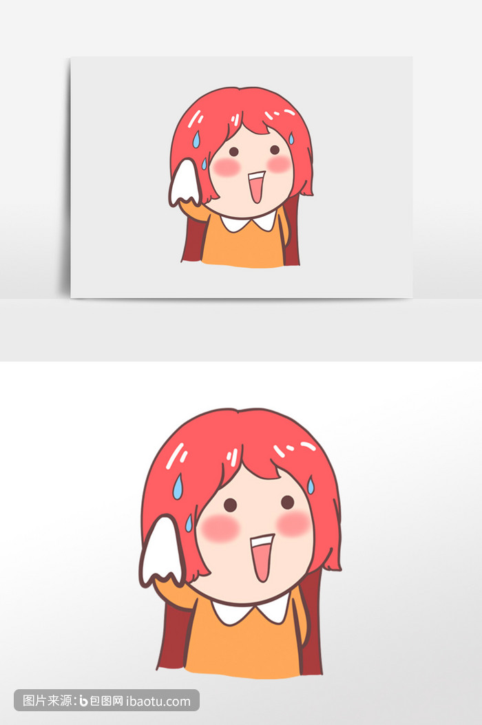 卡通女孩无奈擦汗表情,包图网,图片,素材,模板,免费