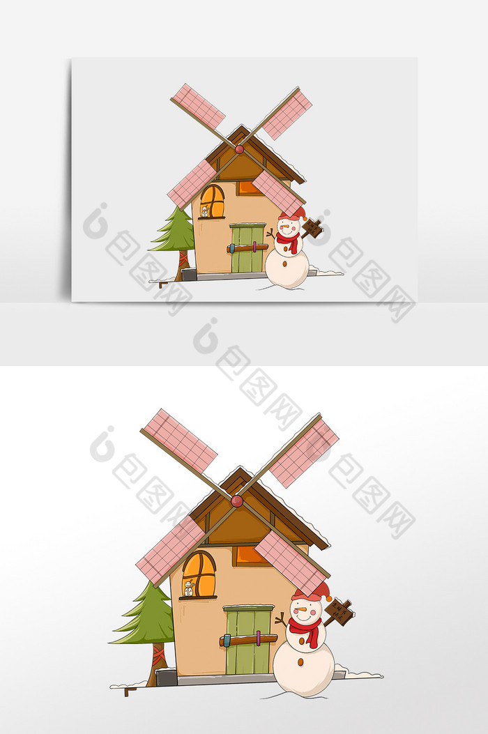 圣诞节雪人圣诞树房子图片图片