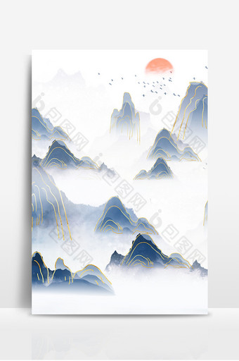 新中式国潮中国风山水意境云雾背景图片