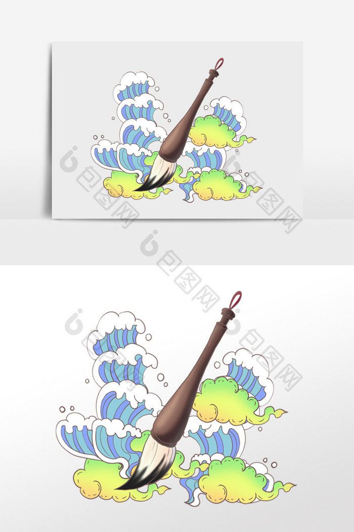 国风国潮祥云海浪毛笔