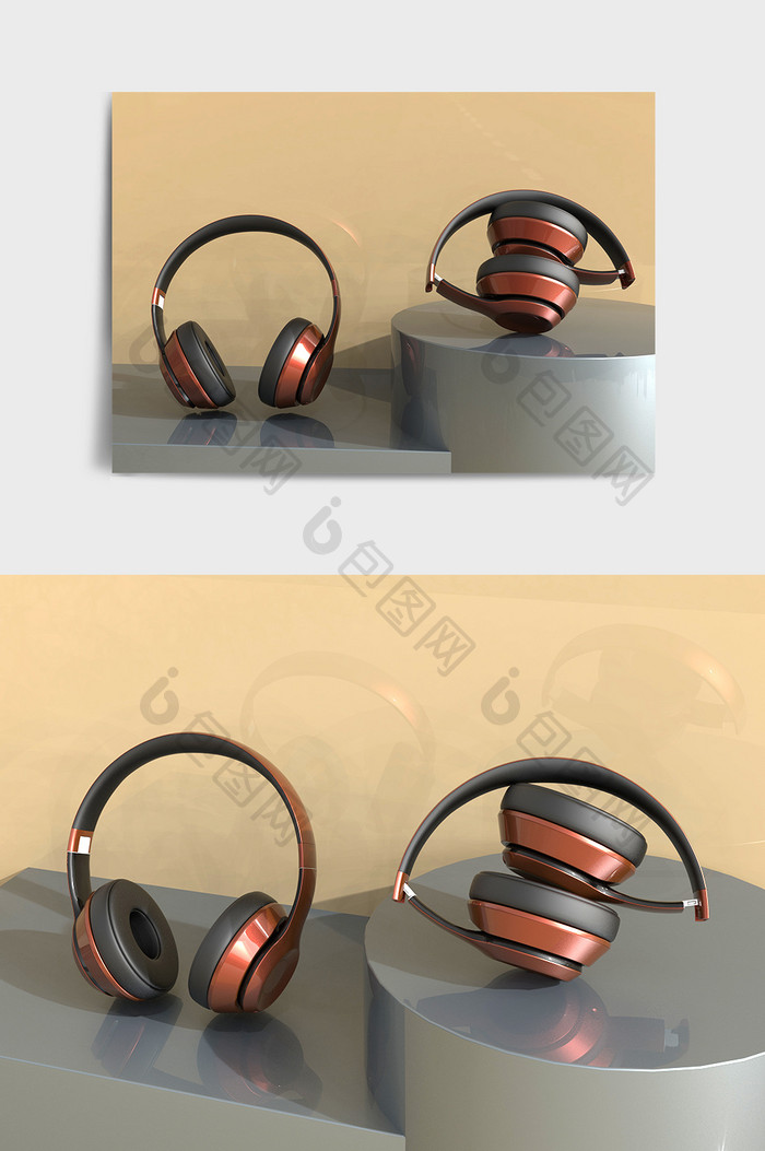 橙色数码电子蓝牙耳机C4D模型