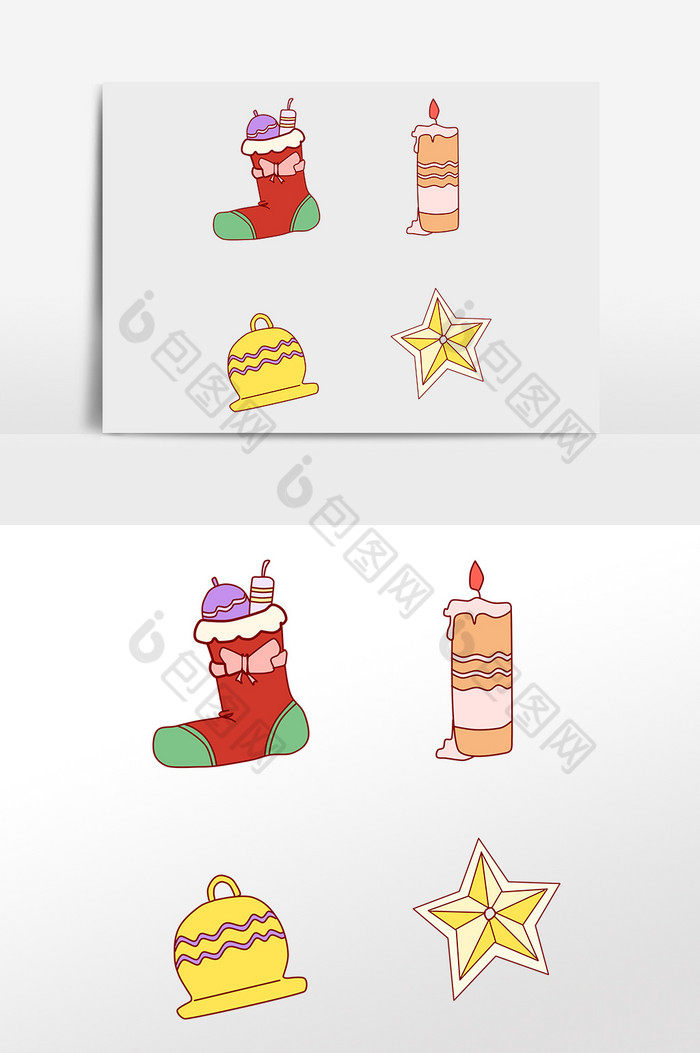 圣诞节袜子蜡烛铃铛贴纸图片图片