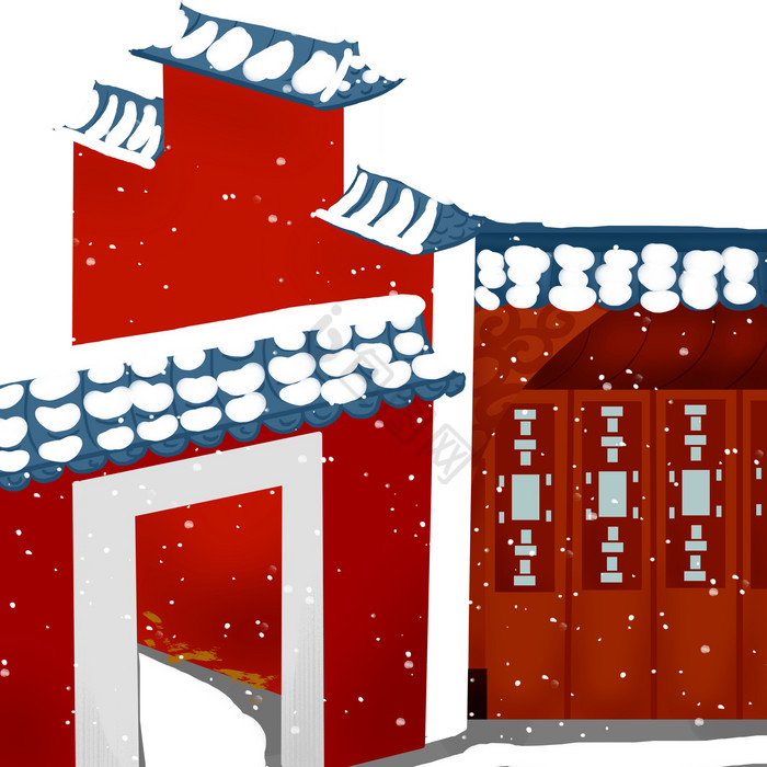 新年春节中式落雪建筑图片