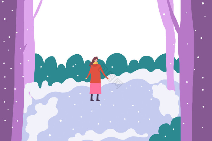 下雪雪中漫步女孩图片