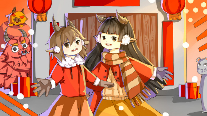 牛角女孩舞台节目跨年插画