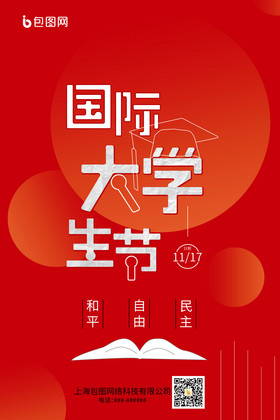 红色简约国际大学生节宣传创意字体活动海报