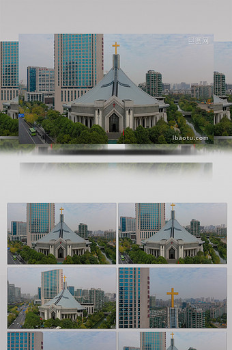 杭州基督教会崇一堂十字架航拍视频图片
