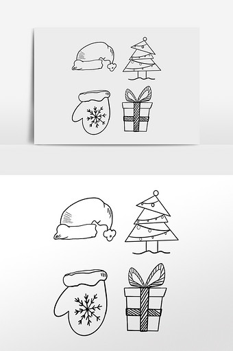 线描圣诞节帽子圣诞树