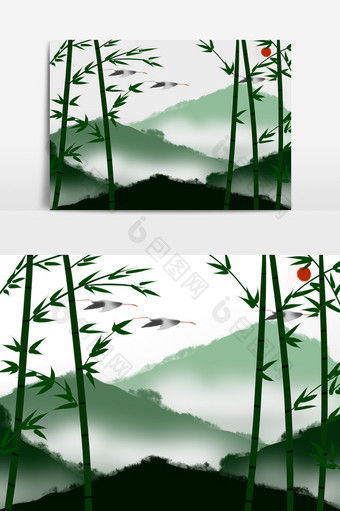 中国风水墨山水竹林风景图片