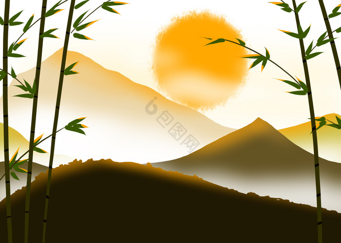 山水竹林风景画图片