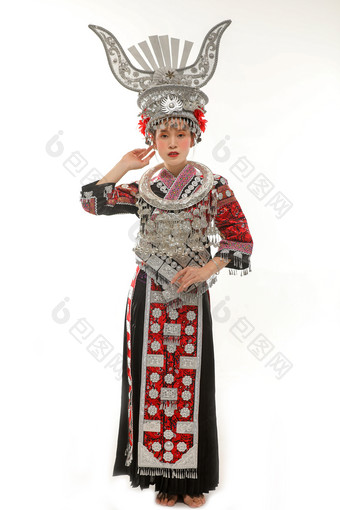 少数民族苗族女性苗服全身肖像