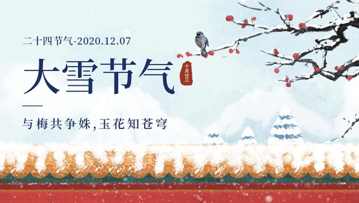 大雪小雪节气城墙故宫插画banner动效