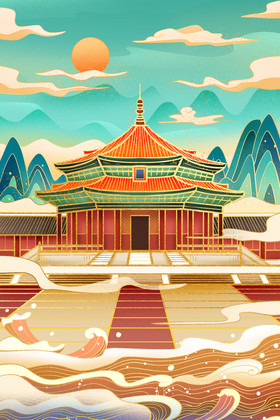 城市沈阳故宫插画图片
