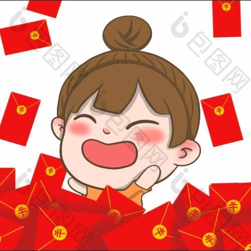 新年恭喜发财女孩小动图GIF