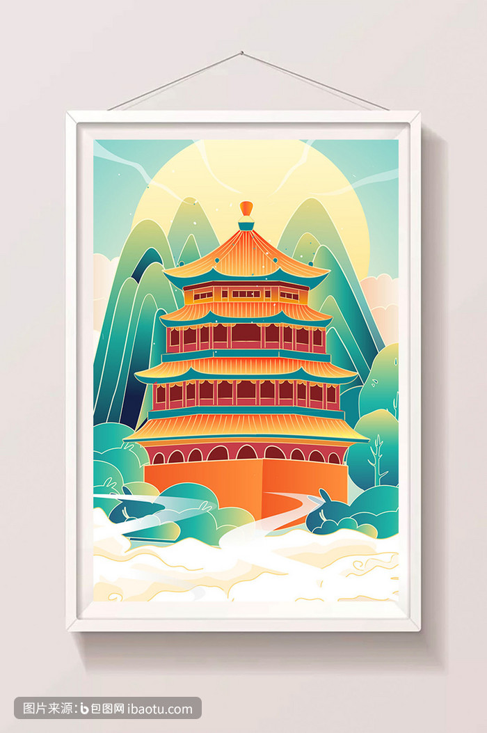 国风中国传统建筑插画矢量图,包图网,图片,素材,模板,免费