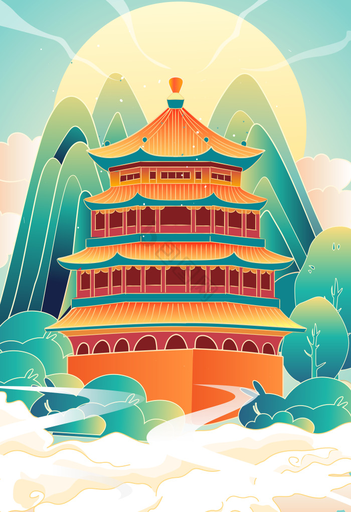 建筑插画图片下载-包图网