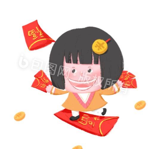 新年恭喜发财红包小女孩小动图GIF图片