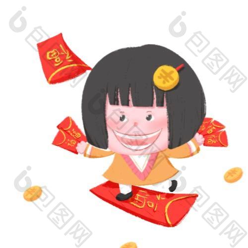 新年恭喜发财红包小女孩小动图GIF