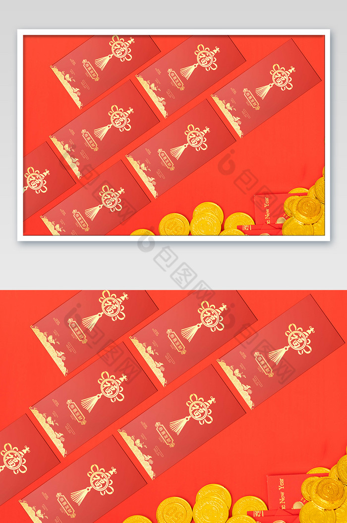 新年春节上的平铺红包图片图片