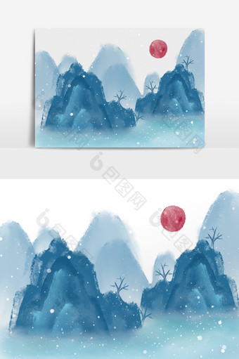 中国风水墨冬天雪山雪景图片