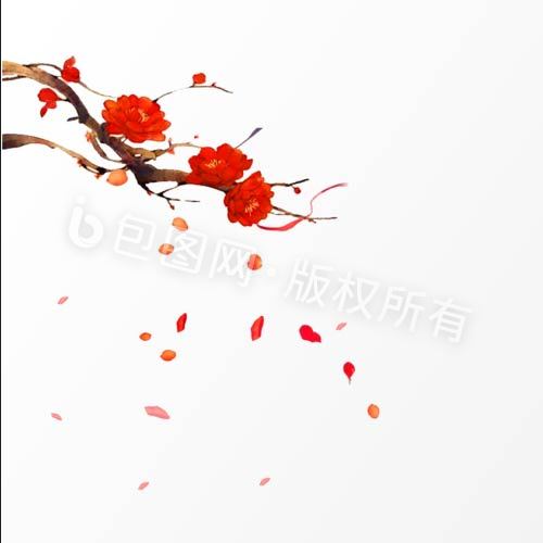 古风冬天红花落叶动图GIF图片