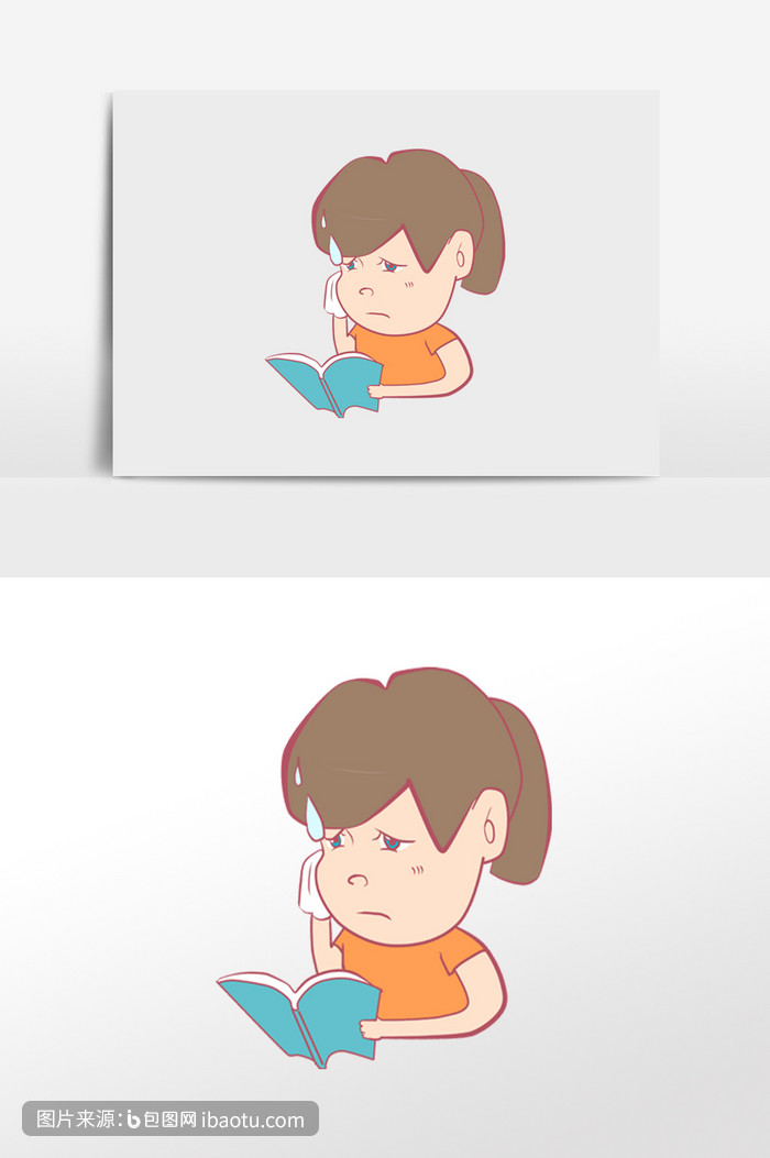 卡通可爱女孩擦汗表情包,包图网,图片,素材,模板,免费