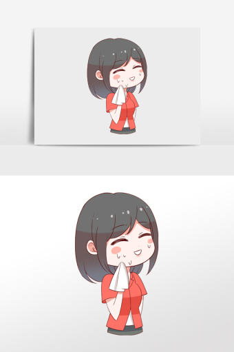 卡通可爱女孩擦汗表情