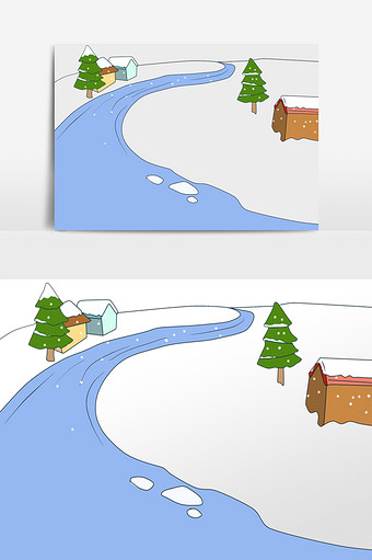 冬天冬季大雪河流雪景