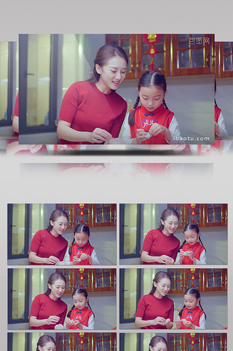 4k春节妈妈和女儿一起包饺子实拍图片